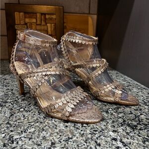 Vince Camuto Yuria Beaming Blush Zante Leather Strappy Heeled Sandals Size 7
